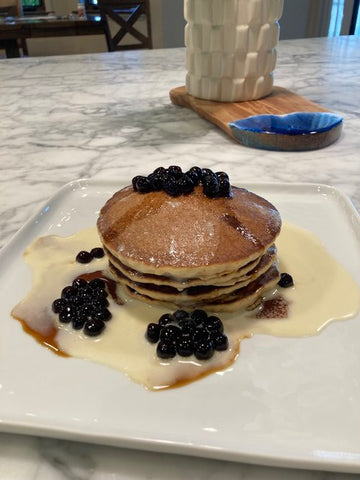 Pancakes Topped with Milk Tea Cream and Boba