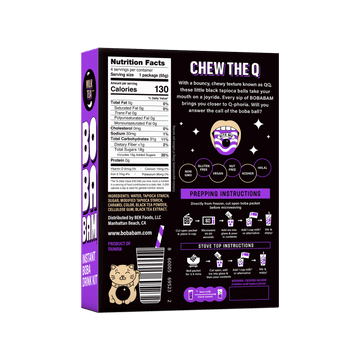 The back of a BOBABAM Milk Tea Instant Boba Drink Kit package