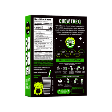 The back of a BOBABAM Matcha Instant Boba Drink Kit package