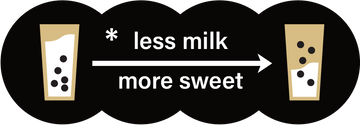 BOBABAM Coffee Sweetness meter that shows a bubble tea icon with less milk that equals less sweet and a bubble tea icon with less milk that equals more sweet.