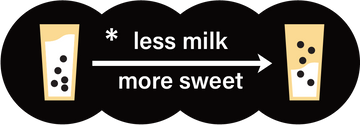 BOBABAM Mango Sweetness meter that shows a bubble tea icon with less milk that equals less sweet and a bubble tea icon with less milk that equals more sweet.